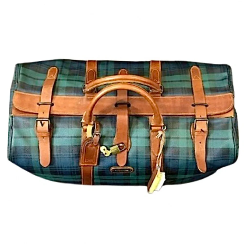 RALPH LAUREN Black Watch Tartan Plaid Boston Weekend Travel Duffle Bag 52cm